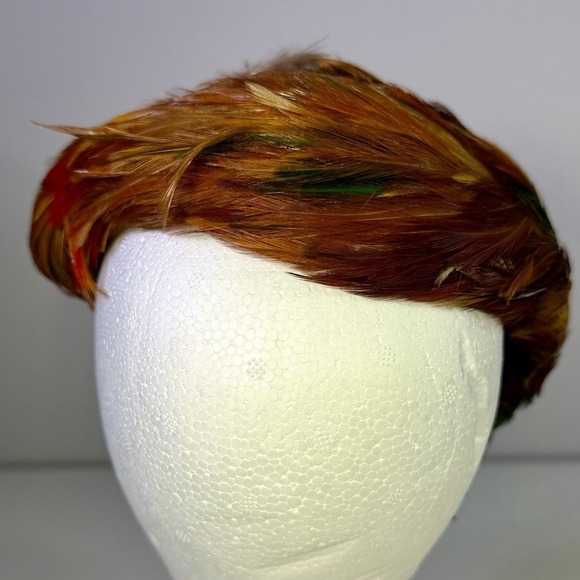 VTG Gene Doris New York Fheasant Feather Tilt Hat Union Made USA MCM Cocktail main image 4